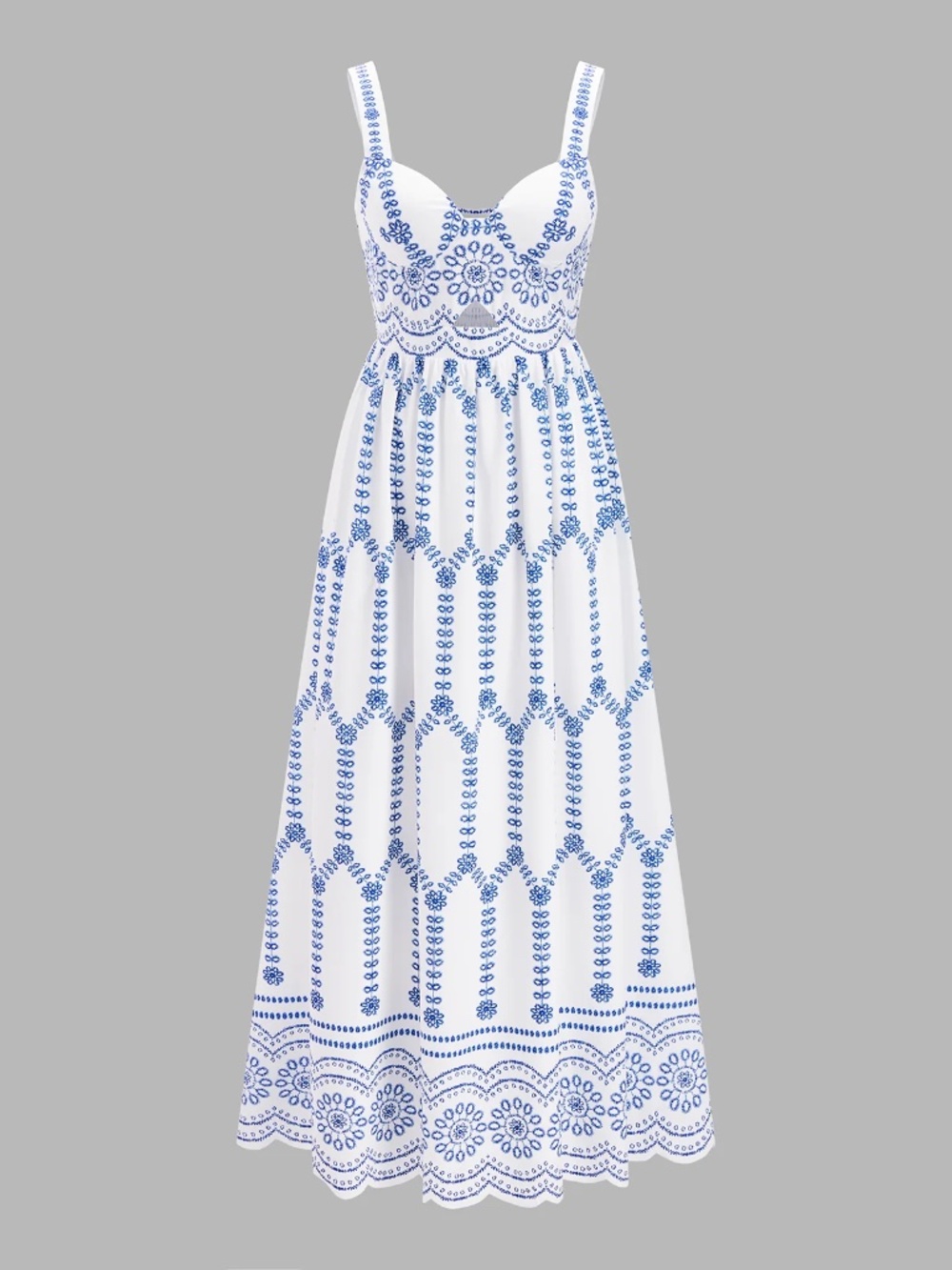Commense Boho Floral Print Cut-Out Maxi Dress